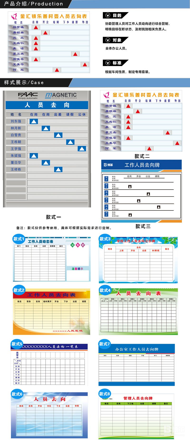 辦公室工作人員去向牌